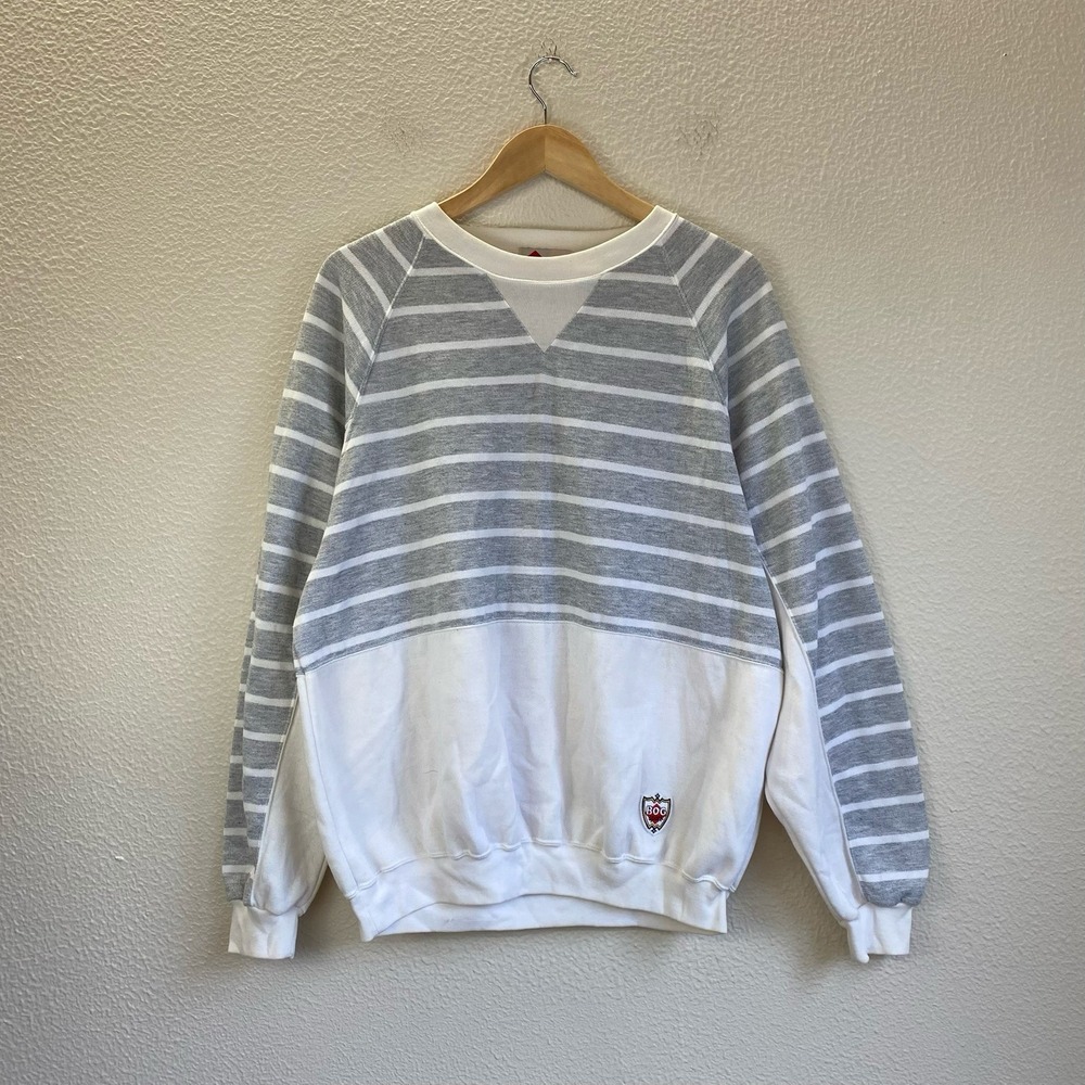 BOG Sport Sweatshirt Mens Large Grey White Good Vintage Striped Colorblock